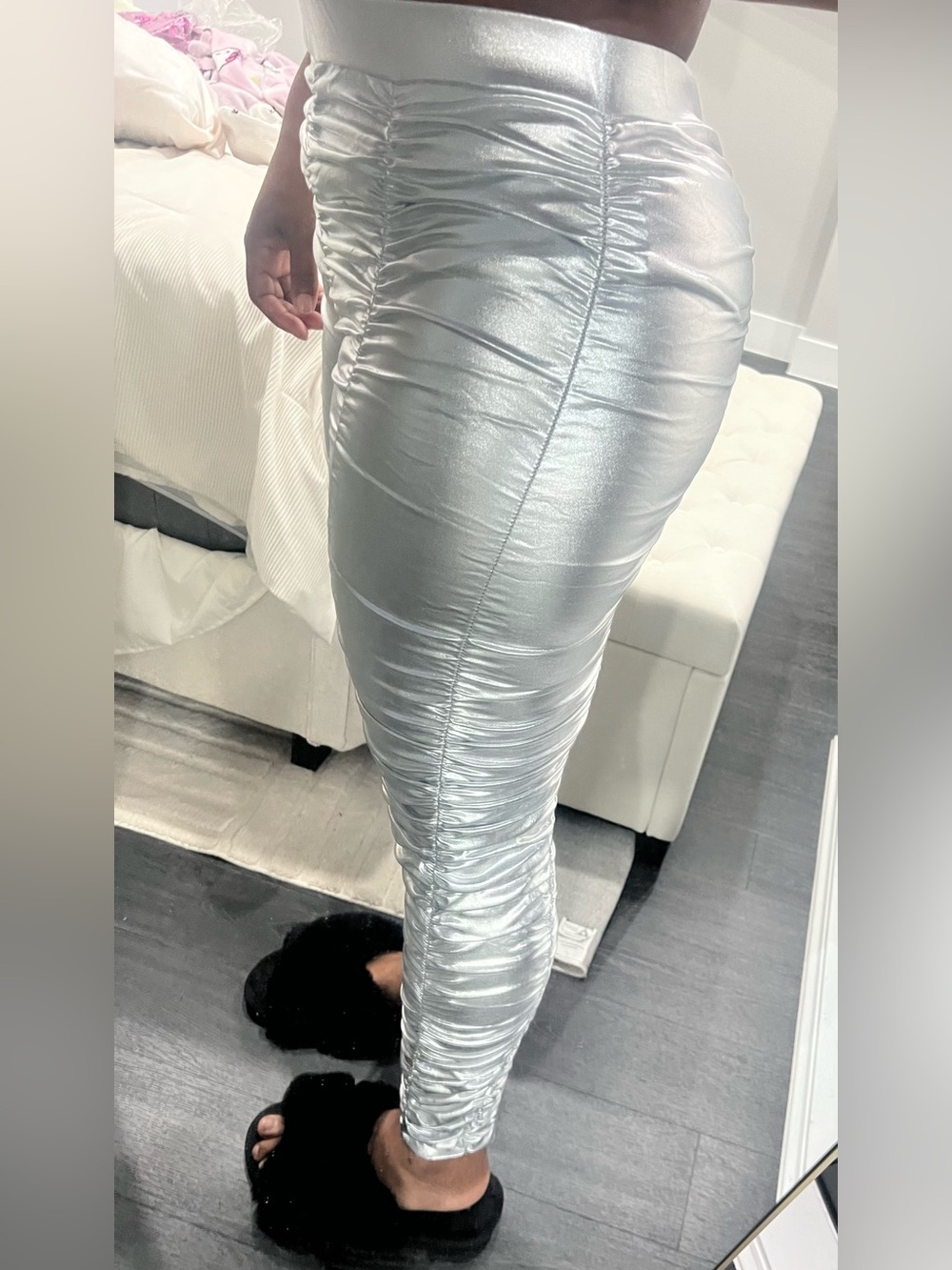 Swank A Posh Metallic Silver Ruched High-Waist Pants